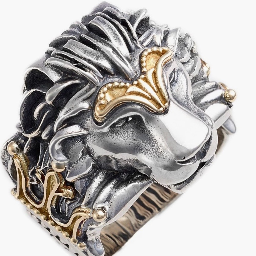 Konstantino Two-Tone Lion Crown Ring in Silver and 18k Gold